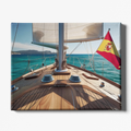 Sailboat on the water with a Spanish flag