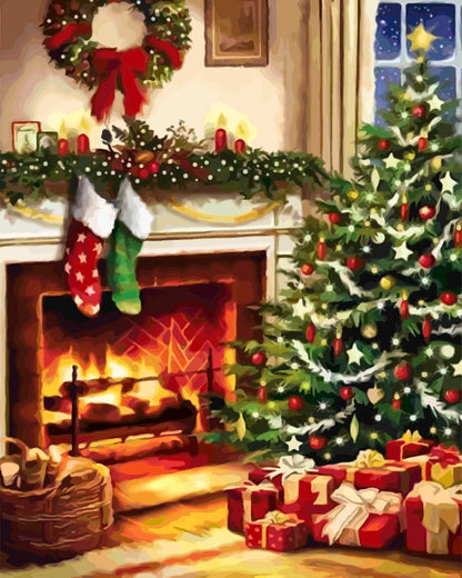 Painting By Numbers - Christmas Tree by The Fireplace