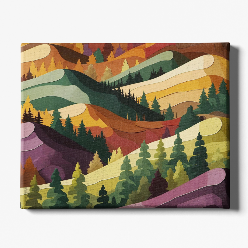 Colorful abstract landscape with trees on a white background