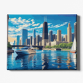 City skyline with boats on a body of water