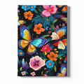 Canvas print with colorful butterflies and flowers on a black background