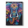 Colorful elephant design on a black background