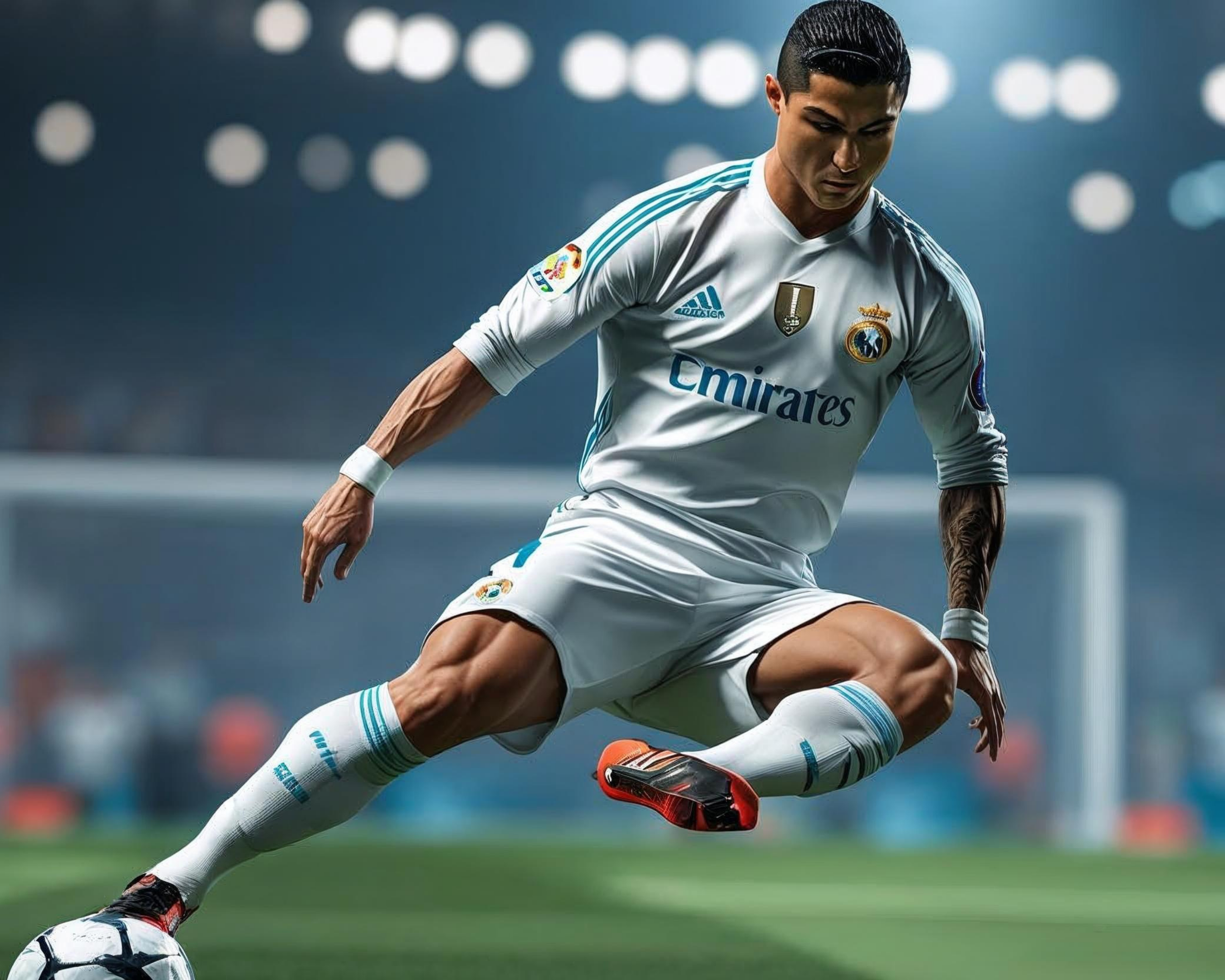 Soccer player in a white jersey with visible branding on a soccer field