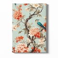 Floral and bird design on a light blue background