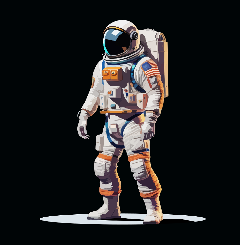 Illustration of an astronaut in a detailed space suit on a black background