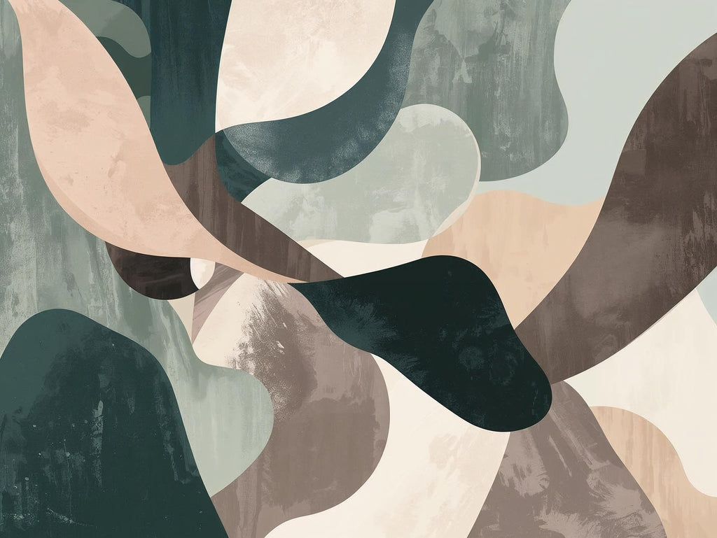 Abstract art with wavy lines in earthy tones on a beige background