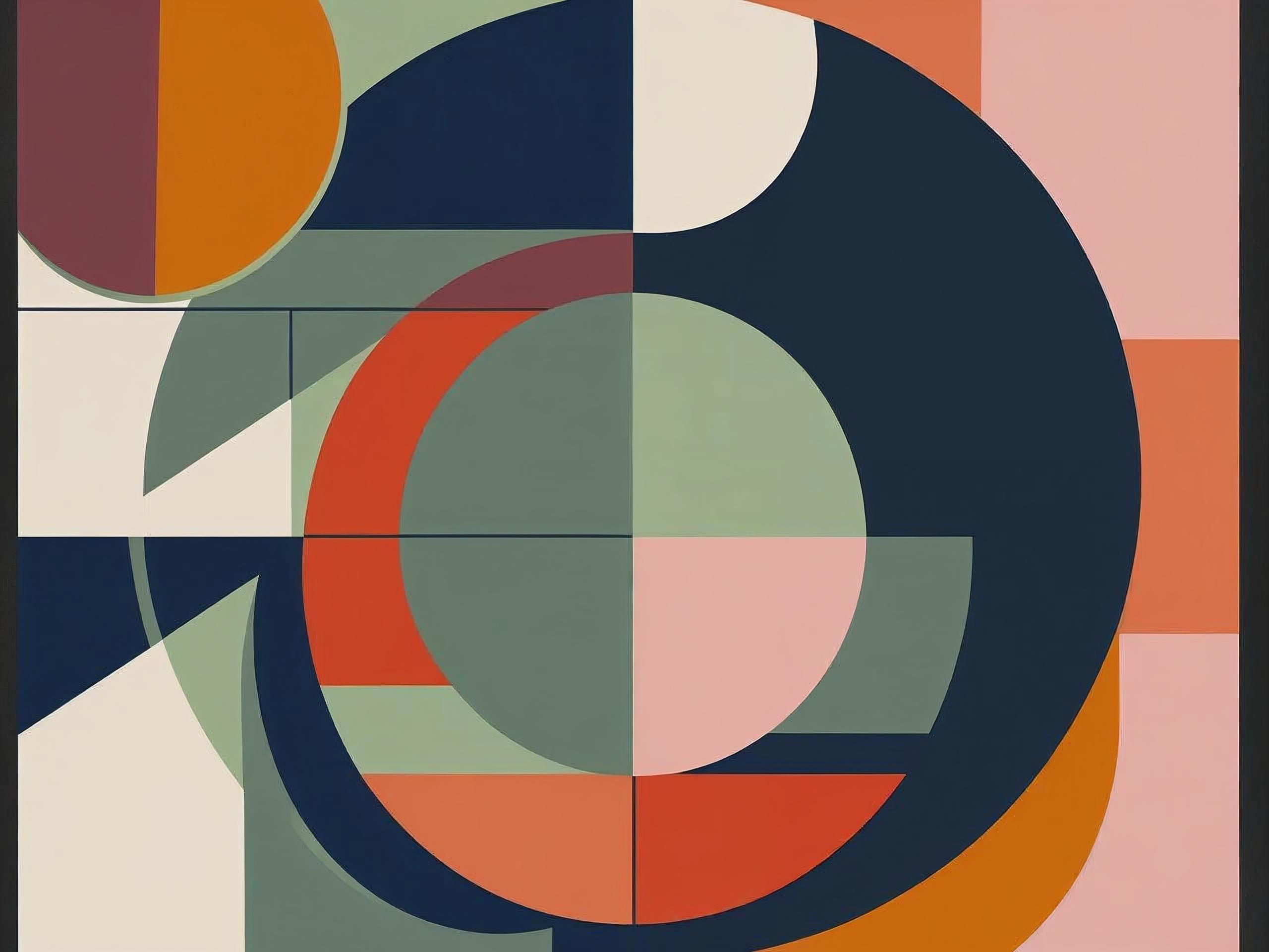 Geometric abstract design with colorful shapes on a patterned background