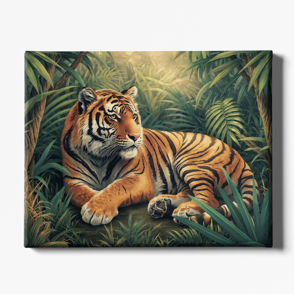 Canvas print of a tiger in a jungle setting