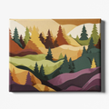 Canvas print of a colorful landscape with trees and mountains on a white background