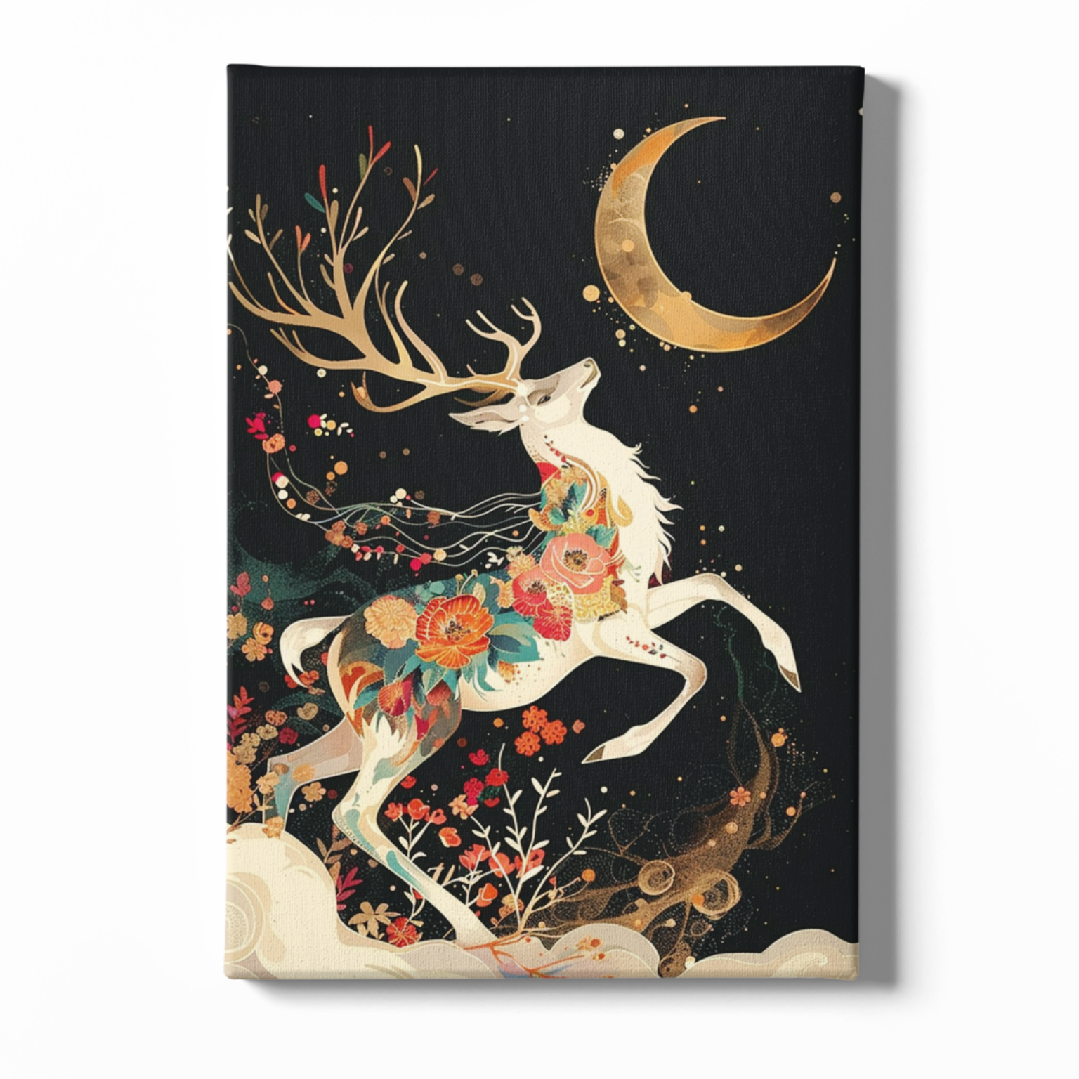 Decorative notebook cover with a fantasy deer design on a black background