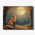 Fox under a full moon in an autumn forest
