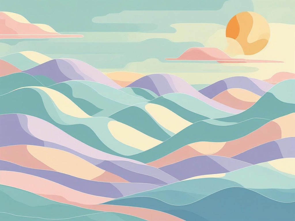 Colorful wavy landscape with a sun in the sky