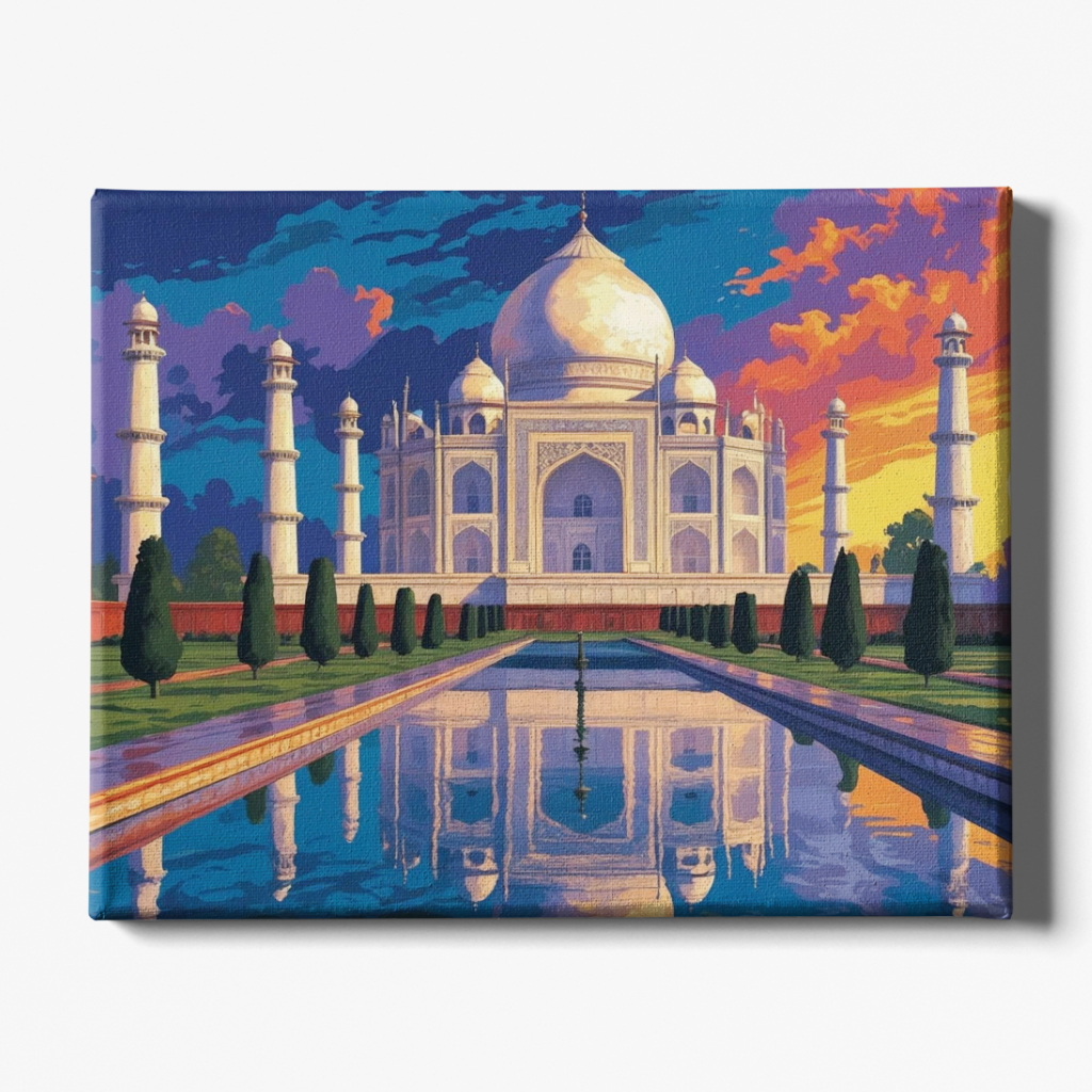 Canvas print of the Taj Mahal with a colorful sky