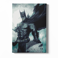 Canvas print of a superhero in a dark costume with cape on a light gray background, featuring the brand 'Oracle'.