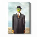 Surreal artwork of a man with a apple for a head on a canvas