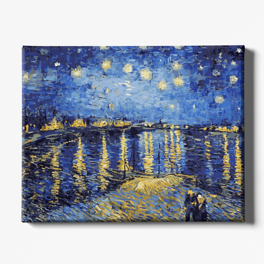 Starry Night over the Rhone painting by Vincent van Gogh on a white background