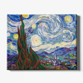 Replica of 'The Starry Night' by Vincent van Gogh on a canvas with a white background.