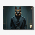 Dog in a suit with a dark background