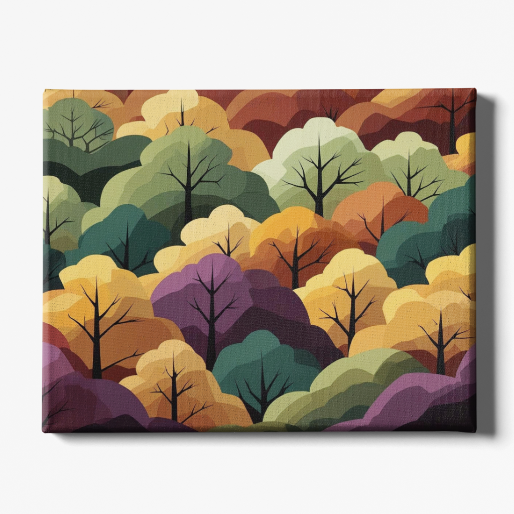 Colorful forest pattern on a rectangular surface