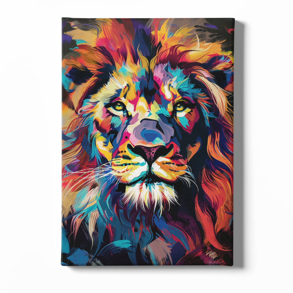 Colorful lion painting on a white background