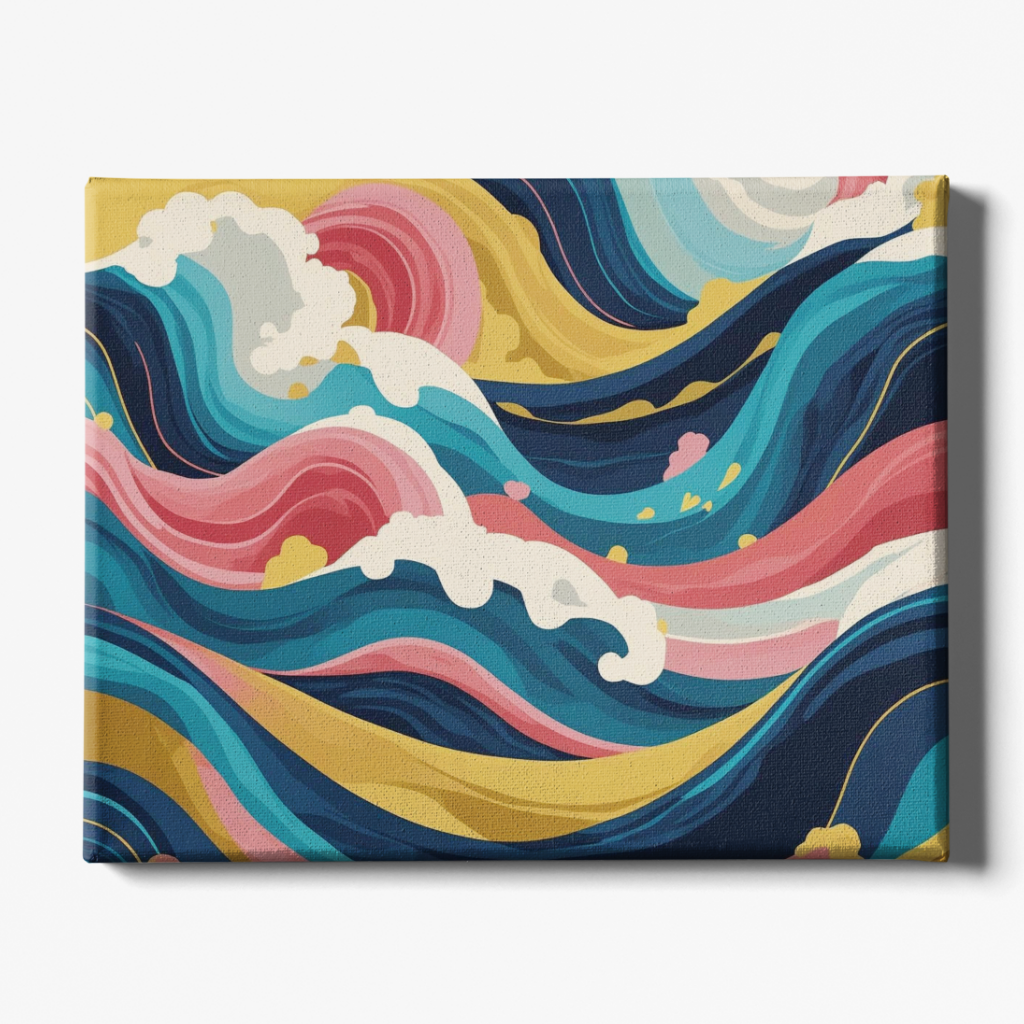 Colorful wave pattern on a rectangular canvas